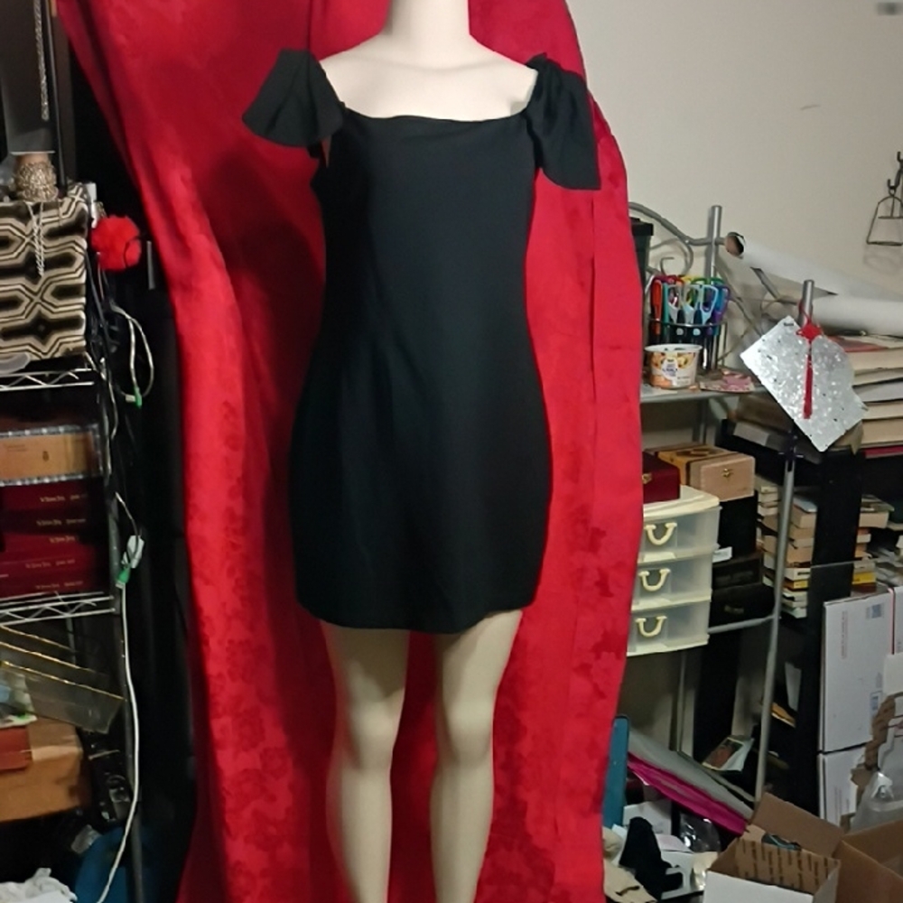 wild fable Black Off-Shoulder Mini Dress with Puff Sleeves